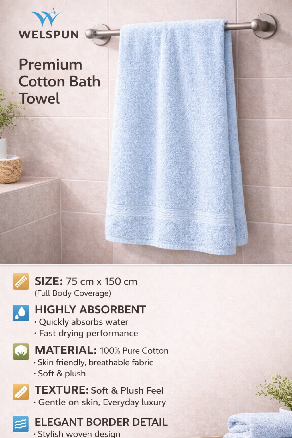 Welspun Premium Soft Cotton Bath Towel