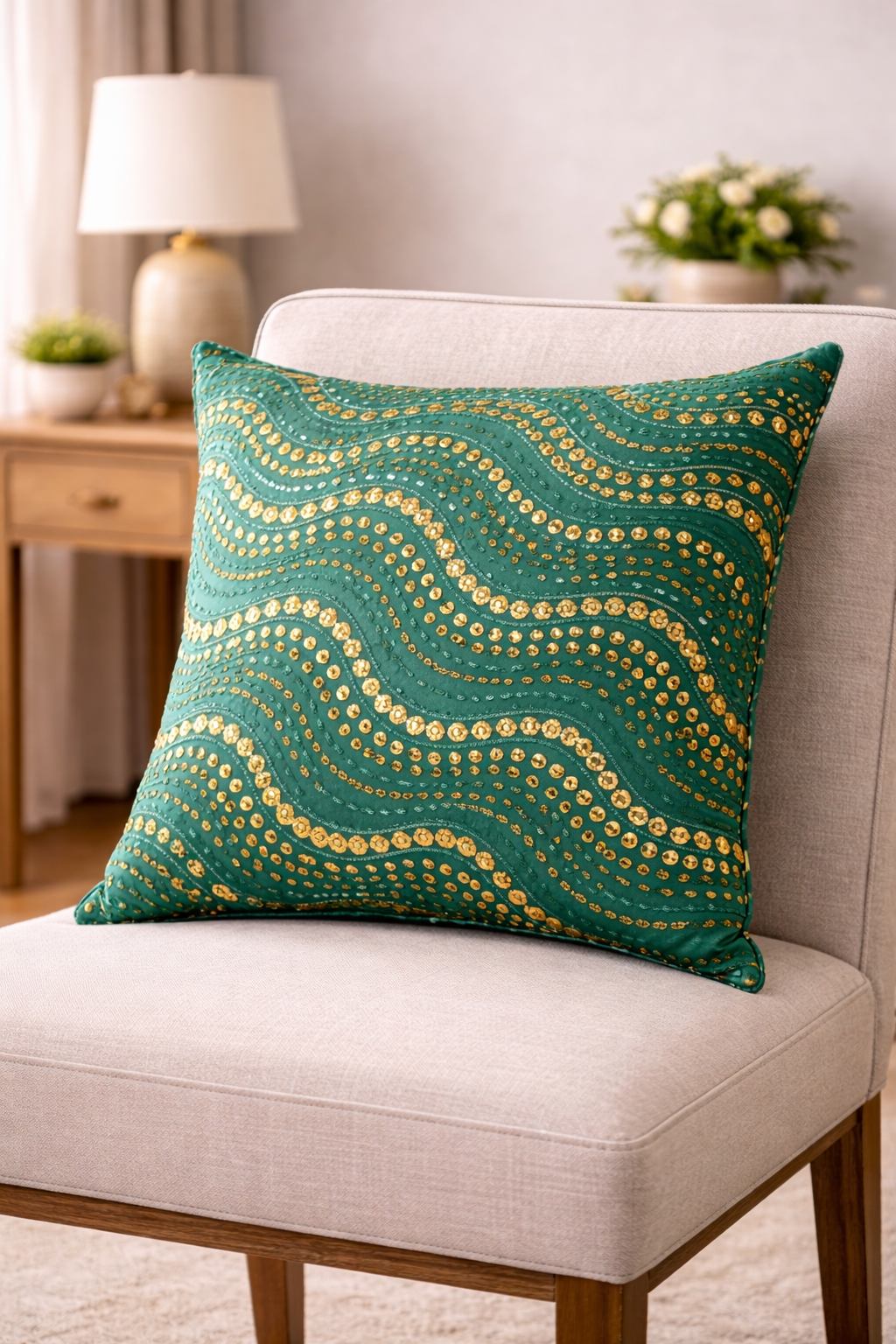 Designer Embroidered Cushion Cover 16×16 – Luxury Home Décor
