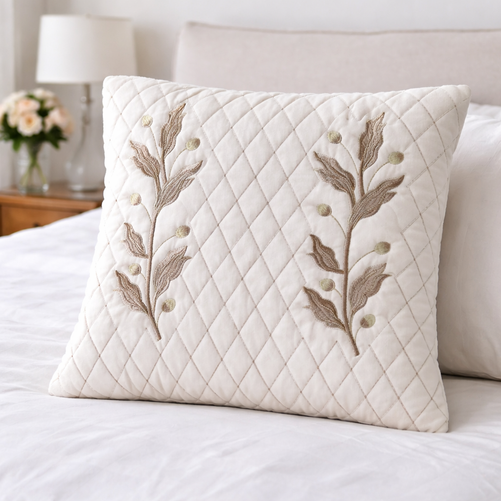 Luxury Quilted Embroidered Cushion Cover 16×16 Inch Set of Pieces- Floral Design