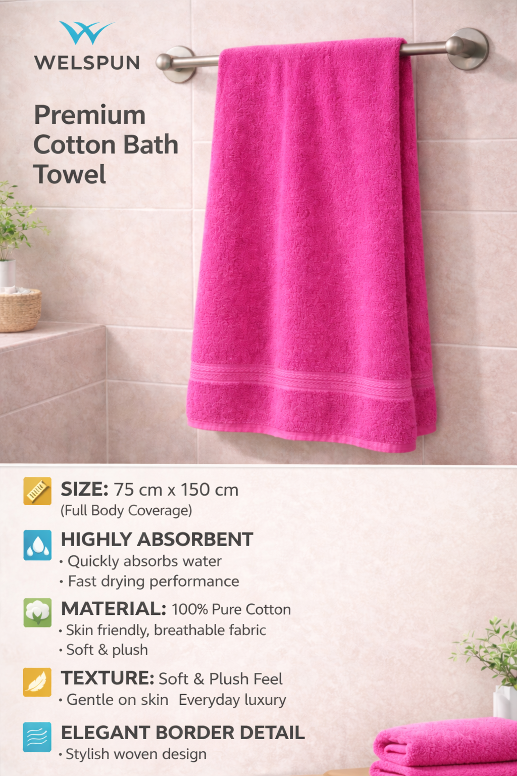 Welspun Premium Soft Cotton Bath Towel
