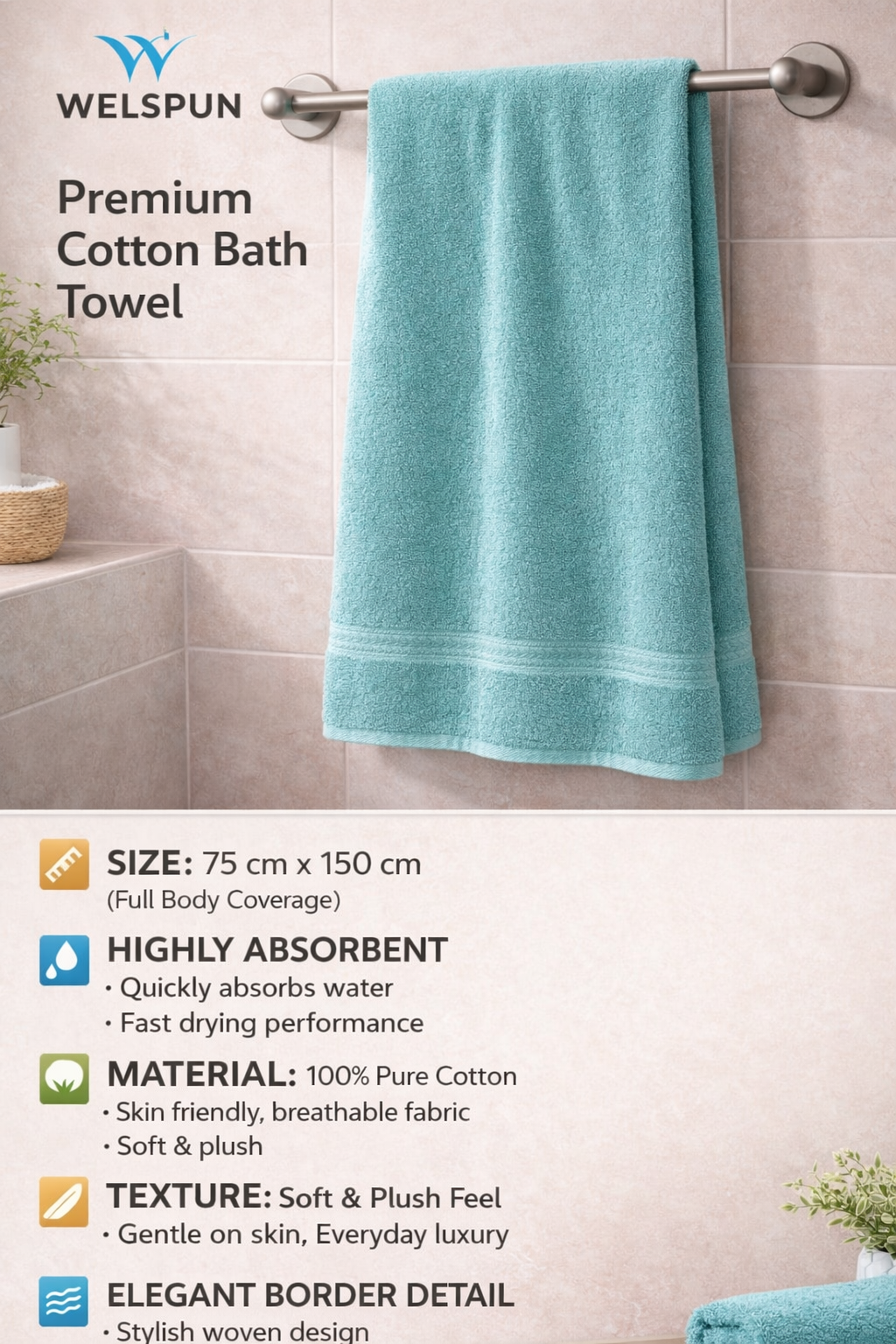 Welspun Premium Soft Cotton Bath Towel