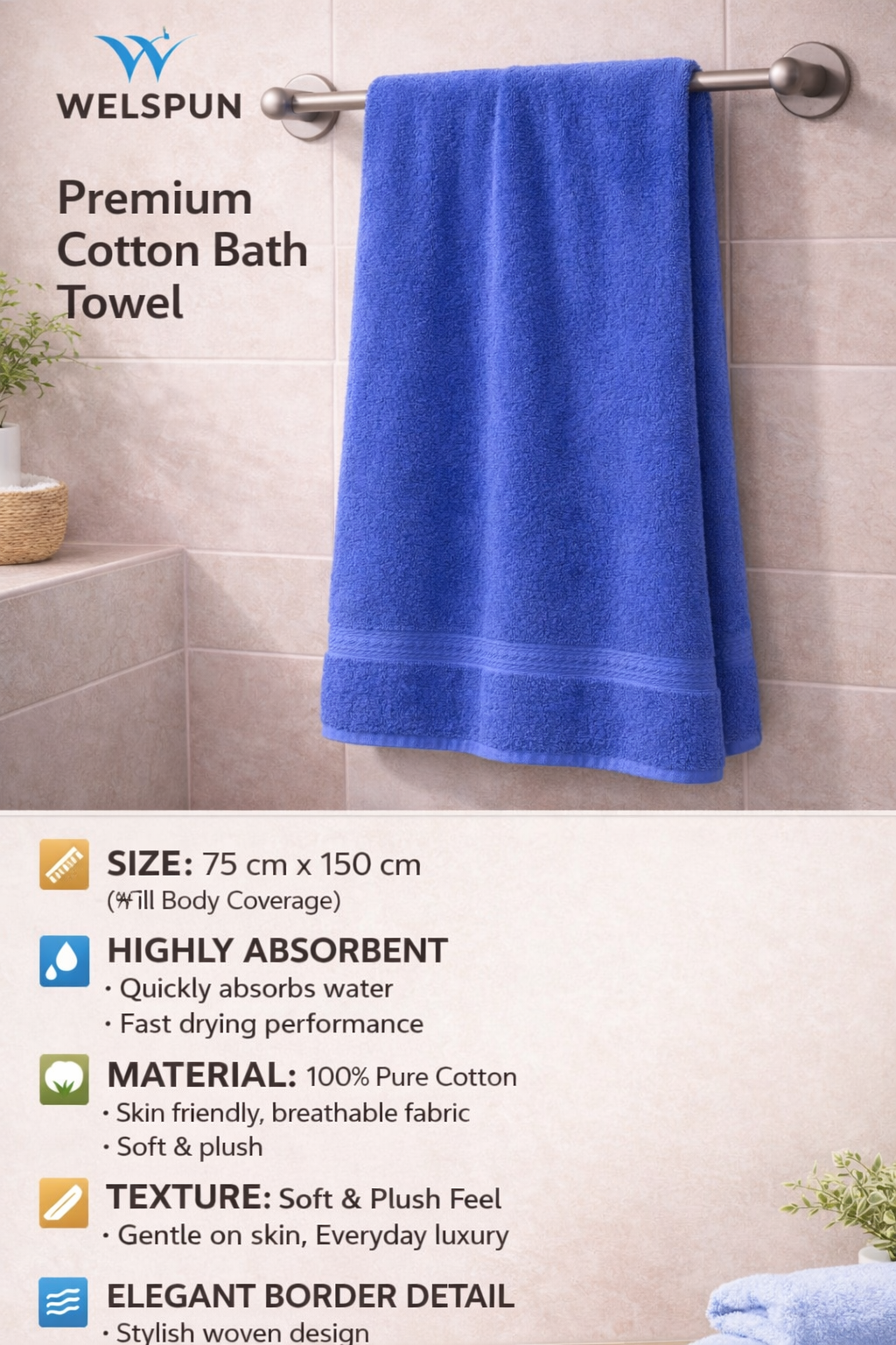 Welspun Premium Soft Cotton Bath Towel