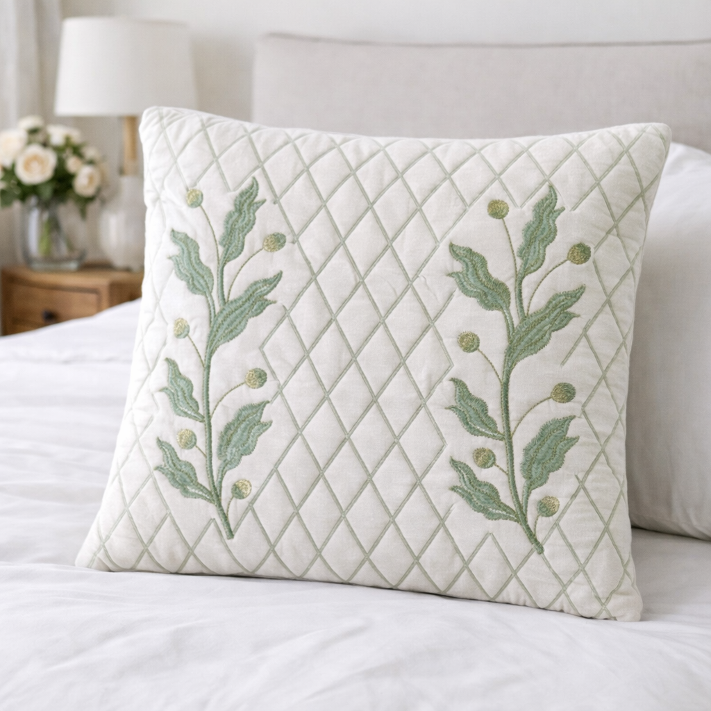 Luxury Quilted Embroidered Cushion Cover 16×16 Inch Set of Pieces- Floral Design