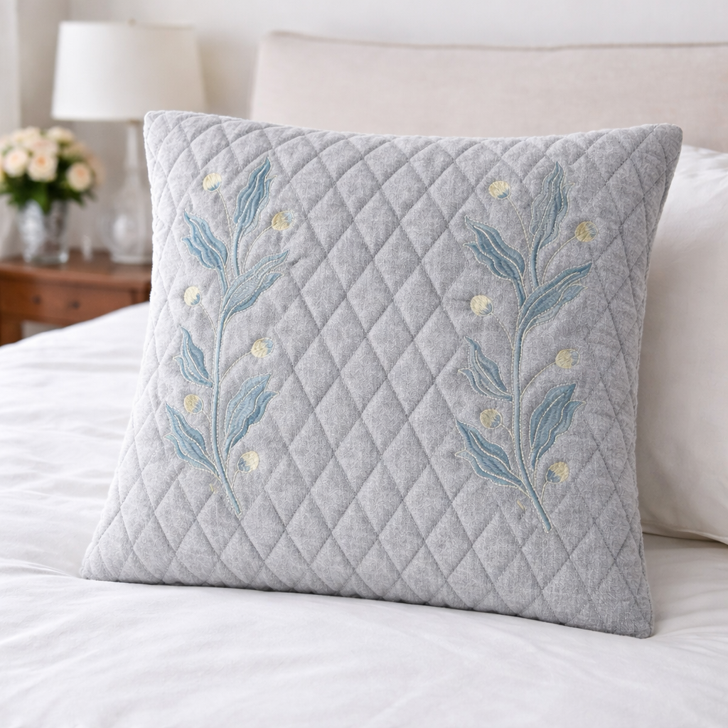 Luxury Quilted Embroidered Cushion Cover 16×16 Inch Set of Pieces- Floral Design